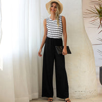 Women's Summer Round Neck Print Vest Fashion Loose Jumpsuit