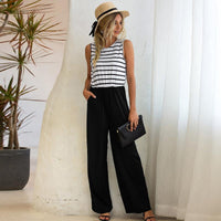 Women's Summer Round Neck Print Vest Fashion Loose Jumpsuit