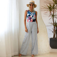 Women's Summer Round Neck Print Vest Fashion Loose Jumpsuit