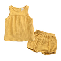 Girls Summer New Cotton And Linen Suit