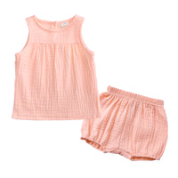 Girls Summer New Cotton And Linen Suit