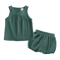 Girls Summer New Cotton And Linen Suit