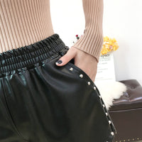 Leather Shorts Women New Fashion Loose Korean Version Of The High Waist A-Line All-Match Slimming Autumn Leather Pants Women's Winter Wear