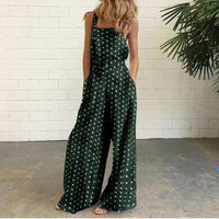 Cotton And Linen Printed Button Trim Suspenders Jumpsuit