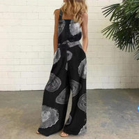 Cotton And Linen Printed Button Trim Suspenders Jumpsuit