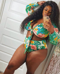 Amazon Foreign Trade Sexy High Waist Long Sleeve Printed Bikini