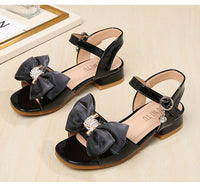 Girls' High-Heeled Sandals Summer New Bow Korean Version Of The Rhinestone Middle And Large Children's Princess Open-Toe Fashion Sandals