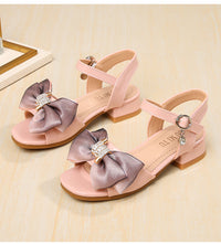 Girls' High-Heeled Sandals Summer New Bow Korean Version Of The Rhinestone Middle And Large Children's Princess Open-Toe Fashion Sandals