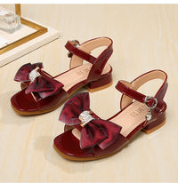 Girls' High-Heeled Sandals Summer New Bow Korean Version Of The Rhinestone Middle And Large Children's Princess Open-Toe Fashion Sandals