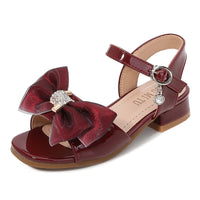 Girls' High-Heeled Sandals Summer New Bow Korean Version Of The Rhinestone Middle And Large Children's Princess Open-Toe Fashion Sandals