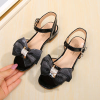 Girls' High-Heeled Sandals Summer New Bow Korean Version Of The Rhinestone Middle And Large Children's Princess Open-Toe Fashion Sandals