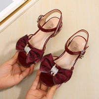 Girls' High-Heeled Sandals Summer New Bow Korean Version Of The Rhinestone Middle And Large Children's Princess Open-Toe Fashion Sandals