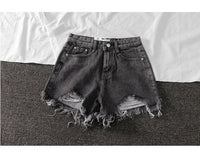 Summer Shorts Denim Wide-leg Ripped Pants  Irregular Frayed Trousers