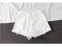 Summer Shorts Denim Wide-leg Ripped Pants  Irregular Frayed Trousers