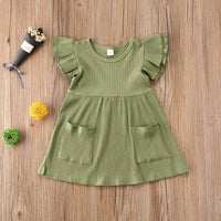 Children'S Clothing Summer Korean Girl Dress Solid Color Flying Sleeve Pit Stripe Cotton Dress