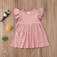 Children'S Clothing Summer Korean Girl Dress Solid Color Flying Sleeve Pit Stripe Cotton Dress