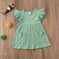 Children'S Clothing Summer Korean Girl Dress Solid Color Flying Sleeve Pit Stripe Cotton Dress