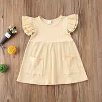 Children'S Clothing Summer Korean Girl Dress Solid Color Flying Sleeve Pit Stripe Cotton Dress