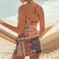 Small Floral Color Matching Halter Vest Suit European And American Slim Body Swimsuit
