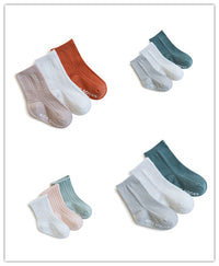 Childrens Spring Socks 3 Color Solid Color Stripes Summer Non-Slip Socks Set
