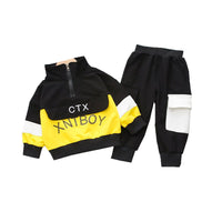 New Children's Suit Spring And Autumn Korean Men And Women Children's Sports Letter Suit Stitching Long-Sleeved Two-Piece Suit Tide