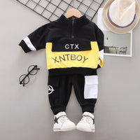 New Children's Suit Spring And Autumn Korean Men And Women Children's Sports Letter Suit Stitching Long-Sleeved Two-Piece Suit Tide