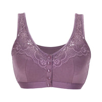 Large Size No Steel Ring Front Buckle Lace Side Top Cotton Winter Sexy Purple Vest-Style Underwear Bra