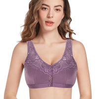 Large Size No Steel Ring Front Buckle Lace Side Top Cotton Winter Sexy Purple Vest-Style Underwear Bra