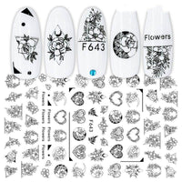 Cross-Border Nail Stickers New Japanese European And American 3D Hot Stamping Full Stickers Black And White Rose Heart-Shaped Ink Nail Decals