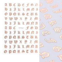 Cross-Border Hot Nail Art Stickers Ins Retro Gold-Plated 3D Nail Adhesive Stickers Retro English Characters Laser Silver