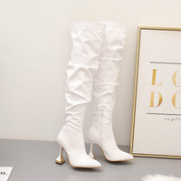 New Large Zize Foreign Trade High-heeled Over-the-knee Boots Women's Straight And Thin White Boots