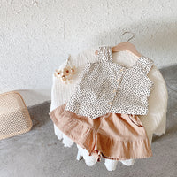 Wave Point Single Breasted Set Trendy Children''S Baby Korean Two Piece Sling Set