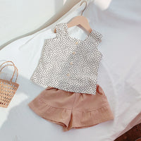 Wave Point Single Breasted Set Trendy Children''S Baby Korean Two Piece Sling Set