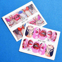 Nail Art Water Transfer Sticker Set Cool 9 Styles American Art Flower Sexy Lips