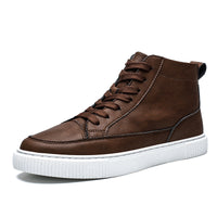 All-match Brown Men's High-top Casual Leather Shoes