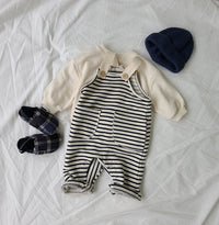 Open File Bib Pants For Men And Women, All-Match Fashion Casual Striped Jumpsuit