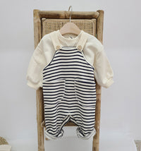 Open File Bib Pants For Men And Women, All-Match Fashion Casual Striped Jumpsuit