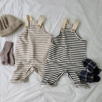 Open File Bib Pants For Men And Women, All-Match Fashion Casual Striped Jumpsuit