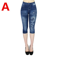 Imitation Denim Leggings Cropped Trousers