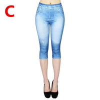 Imitation Denim Leggings Cropped Trousers