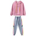 GirlsSuit Autumn New Korean GirlsMiddle And Large Childrens Color Rope Solid Color Hooded Sweater Leisure Two Piece Set