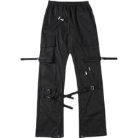 Double Webbing Pants Men's Casual Black All-Match Overalls Personality Streamer Trousers