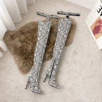 Sexy Over-The-Knee Snake Print Boots All-In-One Pants Boots Women