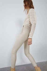 Women's  Autumn And Winter Tight Leg Revealing Leather Pants