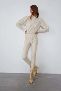 Women's  Autumn And Winter Tight Leg Revealing Leather Pants