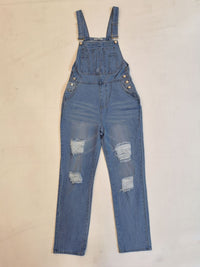 Jumpsuit Women's Fashion Denim Ripped Hole Cut Solid Color Overalls