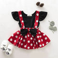 Girls' Summer Solid Color Fly Sleeve Top Dot Suspender Skirt