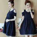 Polka Dot Loose Short Sleeve Off-The-Shoulder Mid-Length Maternity Dress