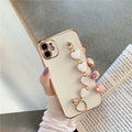 Compatible with Apple , Pure Color Electroplating Love Soft Shell For Apple Mobile Phone Case With Wrist Strap