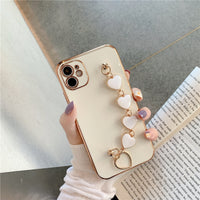 Compatible with Apple , Pure Color Electroplating Love Soft Shell For Apple Mobile Phone Case With Wrist Strap